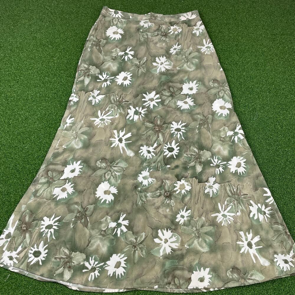 Vintage 90s Star C.C.C. City Clothing Green Floral Maxi Skirt Juniors Sz 13